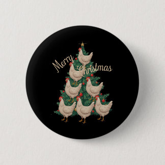 Chicken Christmas Tree Funny Chickens Xmas Tree 2 Inch Round Button