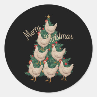 Chicken Christmas Tree Funny Chickens Xmas Tree Classic Round Sticker