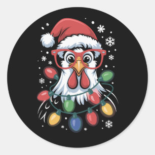Chicken Christmas Tree Lights Farm Animal Santa  Classic Round Sticker