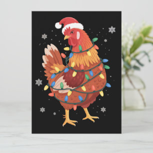 Chicken Christmas Tree Lights Farm Animal Santa  Holiday Card