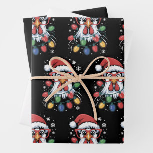 Chicken Christmas Tree Lights Farm Animal Santa  Wrapping Paper Sheet