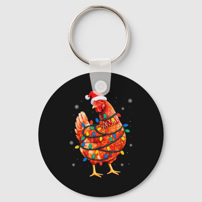 Chicken Christmas Tree Lights Farm Animal Santa Xm Keychain (Front)