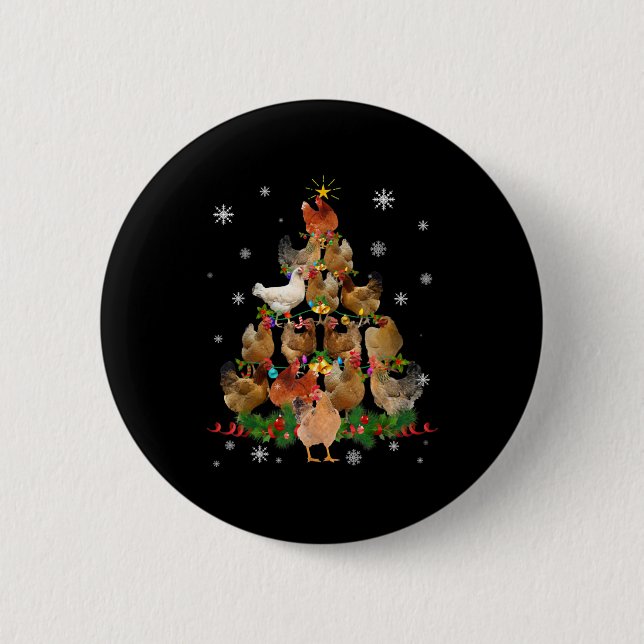 Chicken Christmas Tree Lights Funny Chicken Xmas 2 Inch Round Button (Front)