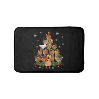 Chicken Christmas Tree Lights Funny Chicken Xmas Bath Mat