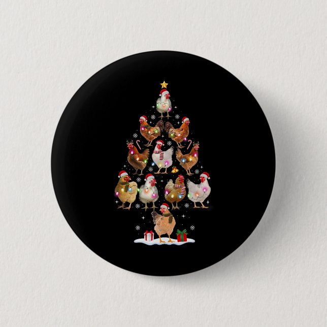 Chicken Christmas Tree Lights Santa Hat Funny Xmas 2 Inch Round Button (Front)