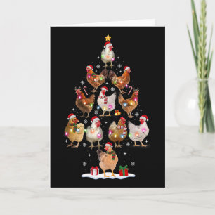 Chicken Christmas Tree Lights Santa Hat Funny Xmas Card