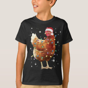 Chicken Christmas Tree Lights Santa Hat Funny Xmas T-Shirt