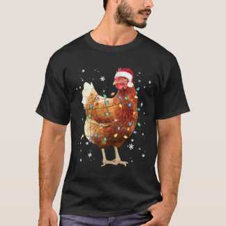 Chicken Christmas Tree Lights Santa Hat Funny Xmas T-Shirt