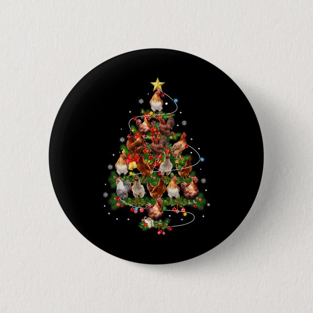 Chicken Christmas Tree Lights Santa Hat Xmas Chick 2 Inch Round Button (Front)
