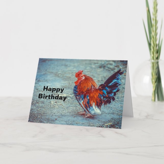 Chicken Colorful Rooster Photo Birthday Card (Front)