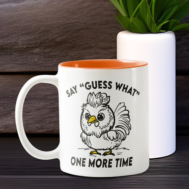 Chicken Comic Funny Angry Guess What Rooster Humou Two-Tone Coffee Mug (Guess what? Chicken butt!)
