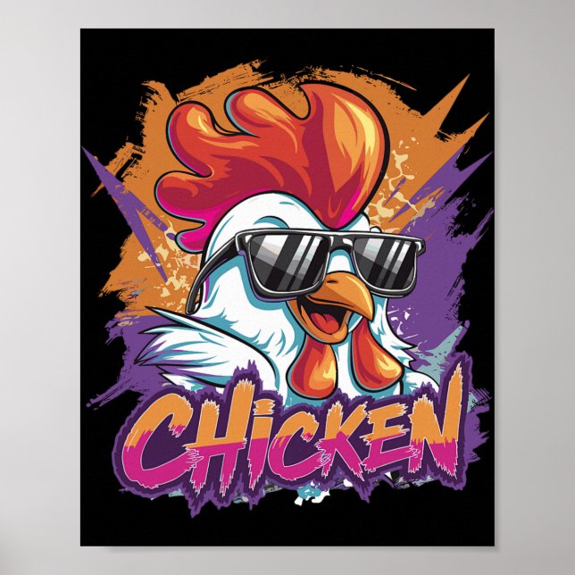 Chicken Cool Funny Hipster Sungles Rooster  Poster (Front)