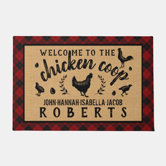 Chicken Coop Hen Red Buffalo Check Plaid Country L Doormat (Front)