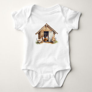 Chicken Coop with Chickens  Baby Bodysuit