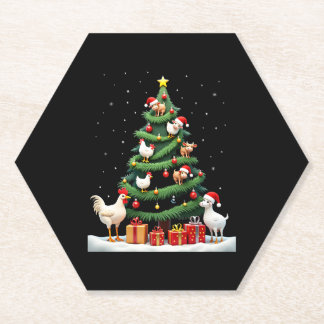 Chicken Cow Goat Horse Farm Animal Farmer Christma Paper Coaster