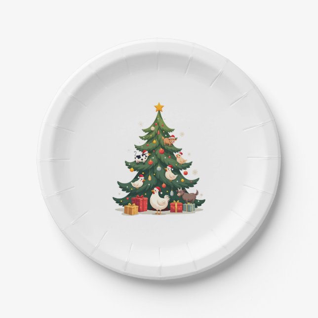 Chicken Cow Goat Horse Farm Animal Farmer Christma Paper Plate (Front)