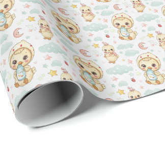 Chicken Cute Baby Pastel Watercolor Pattern  Wrapping Paper