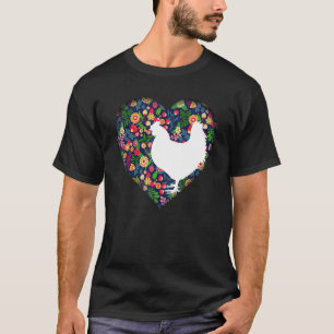 Chicken  Cute  Love Heart Flowers Silhouette T-Shirt