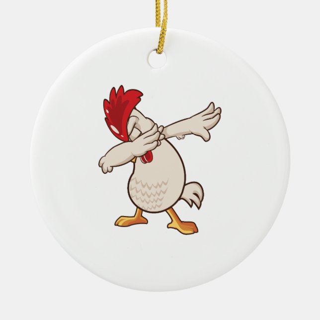 Chicken Dabbing Farmer Dab Dance Ceramic Ornament (Front)