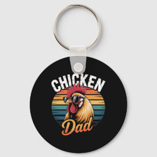 Chicken Dad Funny Rooster Retro Sunset Vintage Far Keychain