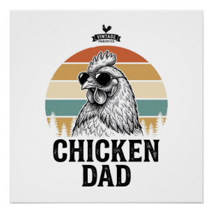Chicken Dad Vintage Sunset Funny Chicken Lover Shi Poster