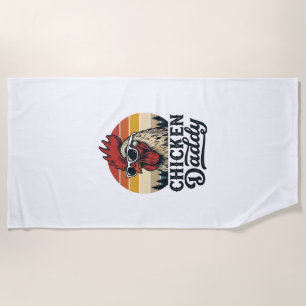 Chicken Daddy Rooster Vintage Sunset Vector Design Beach Towel