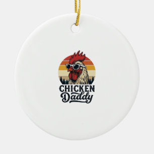Chicken Daddy Rooster Vintage Sunset Vector Design Ceramic Ornament