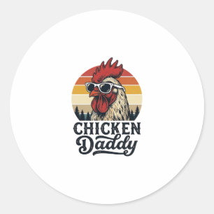 Chicken Daddy Rooster Vintage Sunset Vector Design Classic Round Sticker