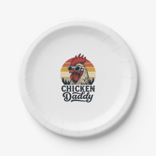 Chicken Daddy Rooster Vintage Sunset Vector Design Paper Plate