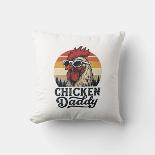 Chicken Daddy Rooster Vintage Sunset Vector Design Throw Pillow
