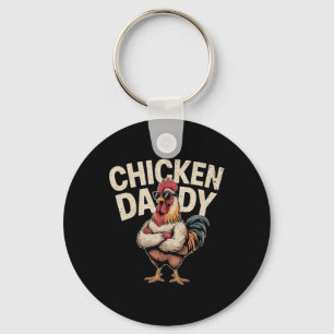 Chicken Daddy Vintage Poultry Farmer Funny Fathers Keychain