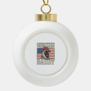 Chicken Daddy Vintage Rooster Patriotic Ceramic Ball Christmas Ornament