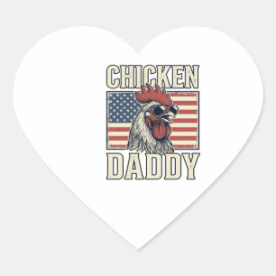 Chicken Daddy Vintage Rooster Patriotic Heart Sticker