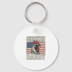 Chicken Daddy Vintage Rooster Patriotic Keychain