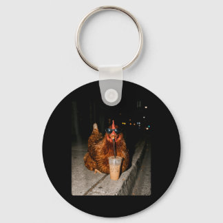 Chicken Drinking Iced Coffee Funny Chicken Lover Keychain