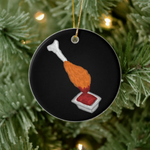 Chicken Drumstick Dipped In Ketchup Ceramic Ornament