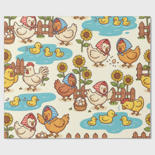Chicken Duck Pond Farmhouse Wrapping Paper