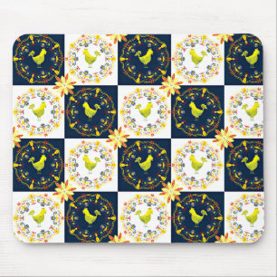 Chicken easter folk pattern mouse pad