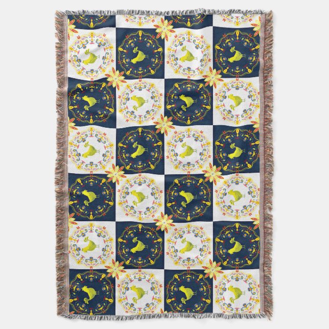 Chicken easter folk pattern throw blanket (Front Vertical)