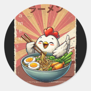 Chicken Eating Ramen Japanese Noodles Soup Classic Round Sticker
