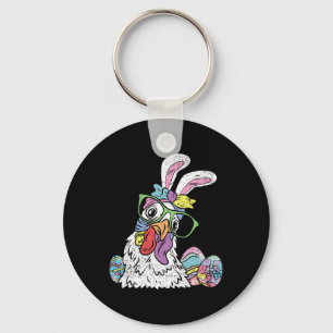 Chicken Egg Hunting Easter Bunny Ears Farm Animal Keychain
