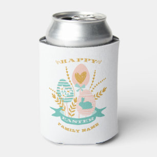 Chicken eggs and flowers Happy Easter text Can Cooler