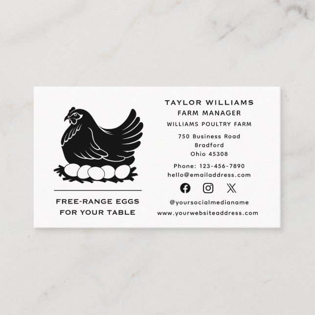 Chicken Eggs Farm Farmer Farmhouse Social Media Business Card (Front)