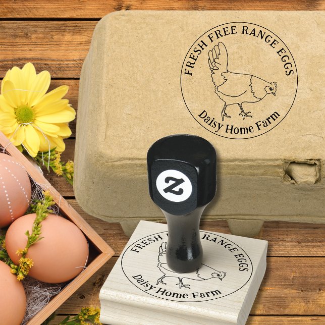 Chicken Eggs Simple Hand Drawn Rubber Stamp (Chicken egg box ink rubber stamp custom business fresh free range hen eggs labelling)