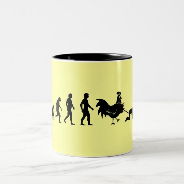 Chicken evolution Two-Tone coffee mug (Center)