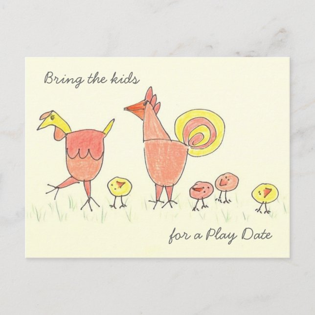 Chicken Family Play Date Invitation Postcard (Front)
