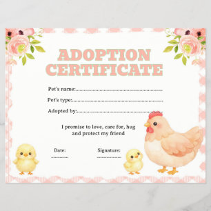 Chicken farm adopt a pet certificate editable flyer