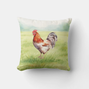 Chicken Farm House Watercolor Throw Pillow