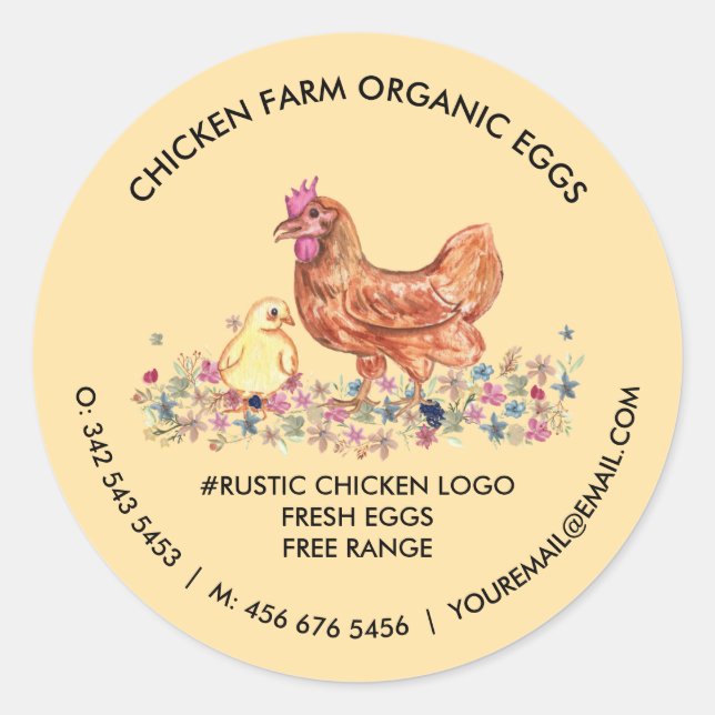 Chicken Farmhouse Organic Fresh Eggs yellow Classic Round Sticker (Front)