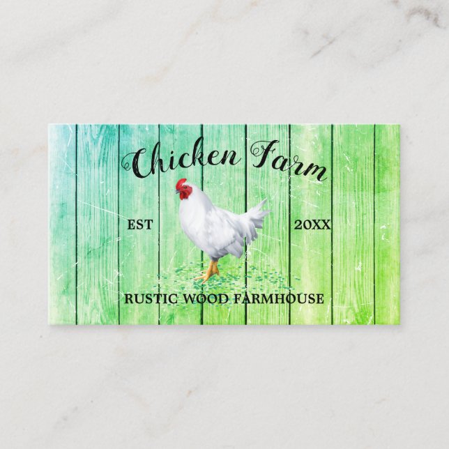 Chicken Farmhouse Wood Rustic green Business Card (Front)